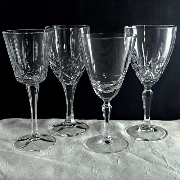 4 Mismatched Cut Glass Wine Glasses glassware vintage mixed glass water goblets - Picture 1 of 8